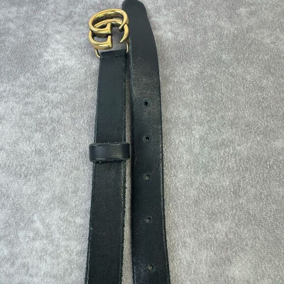Gucci Distressed Edge Black Belt Gold Double GG Buckle 409417 85/34 - Picture 6 of 9